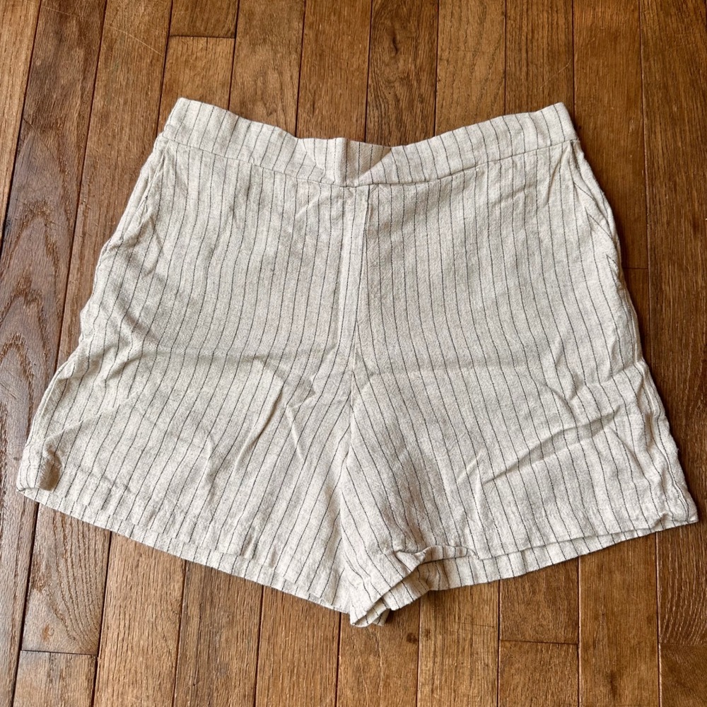 Linen Blend Striped Shorts Womens Small‎ Coastal Grandmother Beige Modern Summer